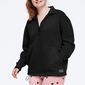 PINK Victoria's Secret Black Fleece Quarter-Zip Pullover Sweatshirt in Black
